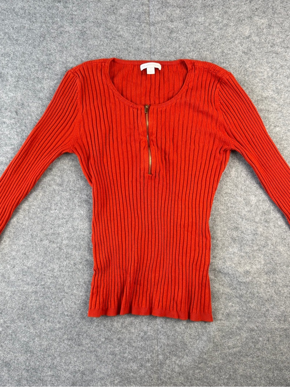 New York & Co Women’s S Orange Red Ribbed Knit Quarter Zip 3/4 Sleeve Top